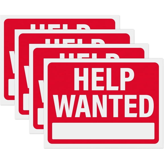Help Wanted Signs 12x9, Plastic Signs for Businesses Now Hiring, Waterproof Plastic (Pack of 4)