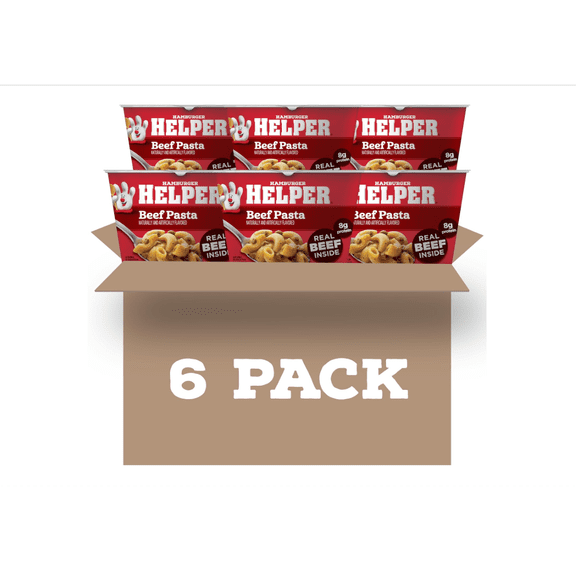 Helper Beef Pasta Microwave Cup (2 oz - 6 Pack) No Artificial Flavors, Ready in 4 Minutes, Quick Meals for Midweek Dinners, Busy Evenings & Families On-the-Go