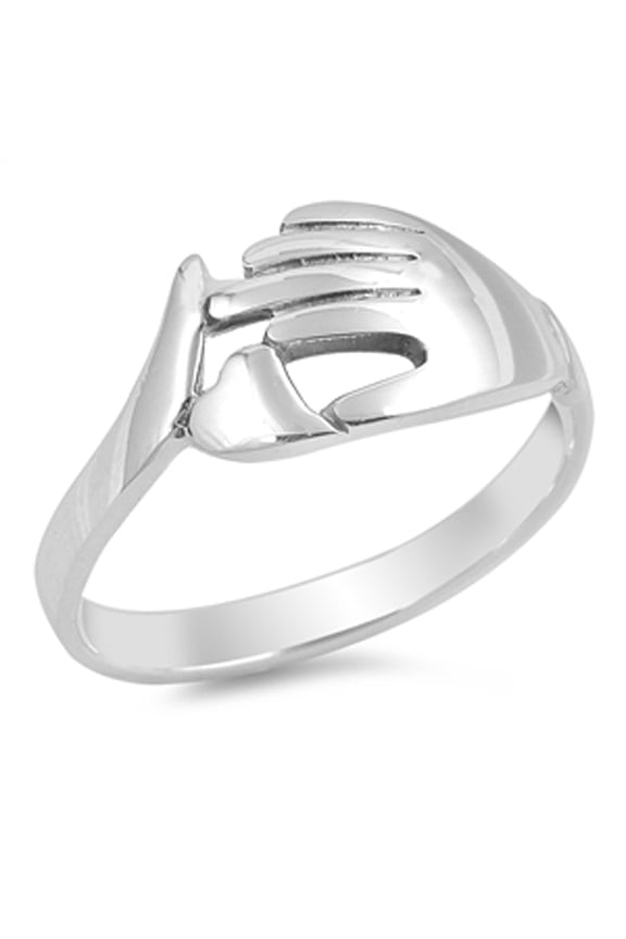 Helping Hand Heart Friendship Gift Ring .925 Sterling Silver Band Jewelry Female Male Unisex Size 7
