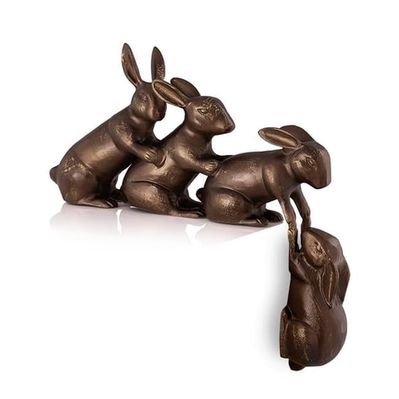 Helping Hand Rabbits Antique Bronze Metal Garden Sculpture