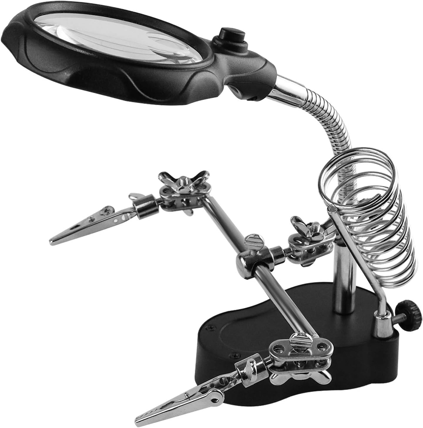 Helping Hands Magnifying Glass Soldering Station, LED Lighted 3.5X 12X Magnifier with Auxiliary Clips Alligator Clamp for Miniatures Projects,Model Making, Soldering