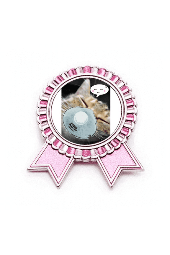 Helpless Squinting Expression Head Cat Badge Brooch Pin Pink Winner Award Medal