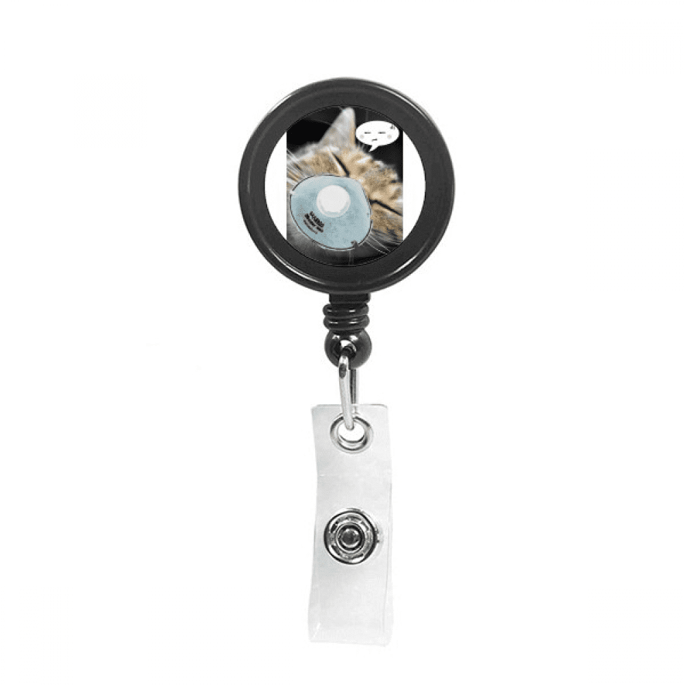 Helpless Squinting Expression Head Cat Retractable Keychain Badge Holder ID Badge