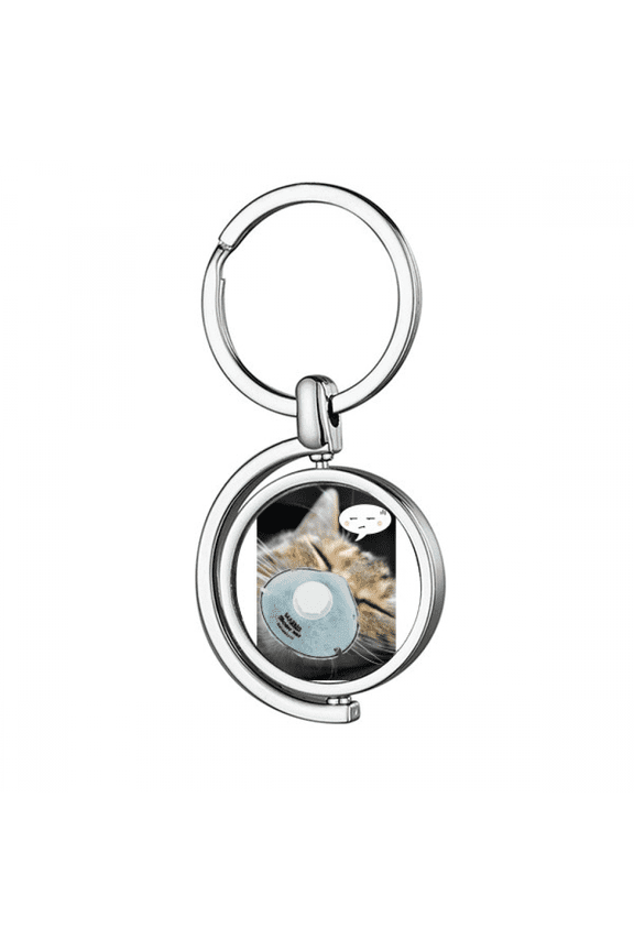 Helpless Squinting Expression Head Cat Rotating Keychain Metal Keyring Holder