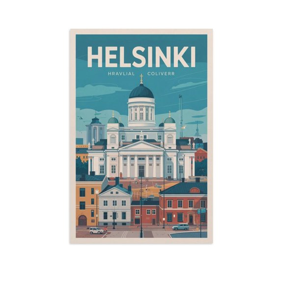 Helsinki Cathedral Classic Poster Retro Finnish Cityscape with Modern Architecture Print Poster
