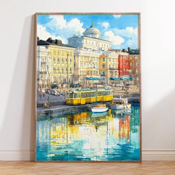 Helsinki Finland Harbor Tram Scene Print Unframed Paper Print