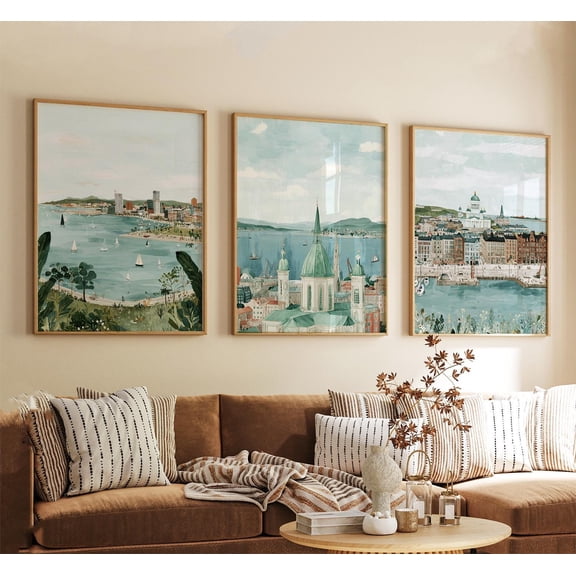 Helsinki Finland Poster Blue Coastal City Wall Art Home Decor Office Wall Art Set 3