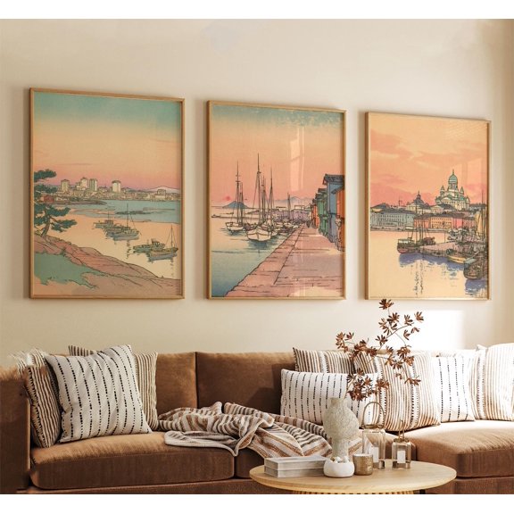 Helsinki Finland Poster Pastel Coastal City Wall Art Home Decor Office Wall Art Set 3