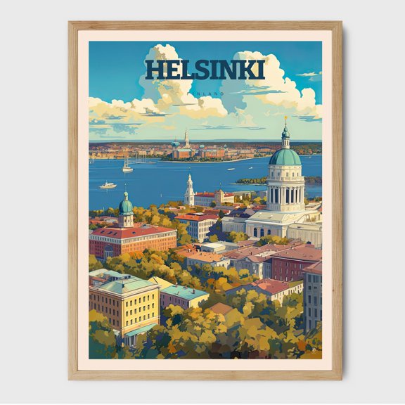 Helsinki Finland Retro Art Travel, Unframed Paper Print
