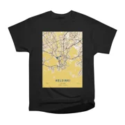 Helsinki Finland Yellow City Map T-Shirt Tee Gift For Him Merch For Her Apparel For Friend