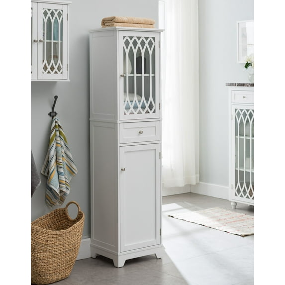 Helsinki Freestanding Bathroom Storage Tower Organizer, White Wood, Contemporary