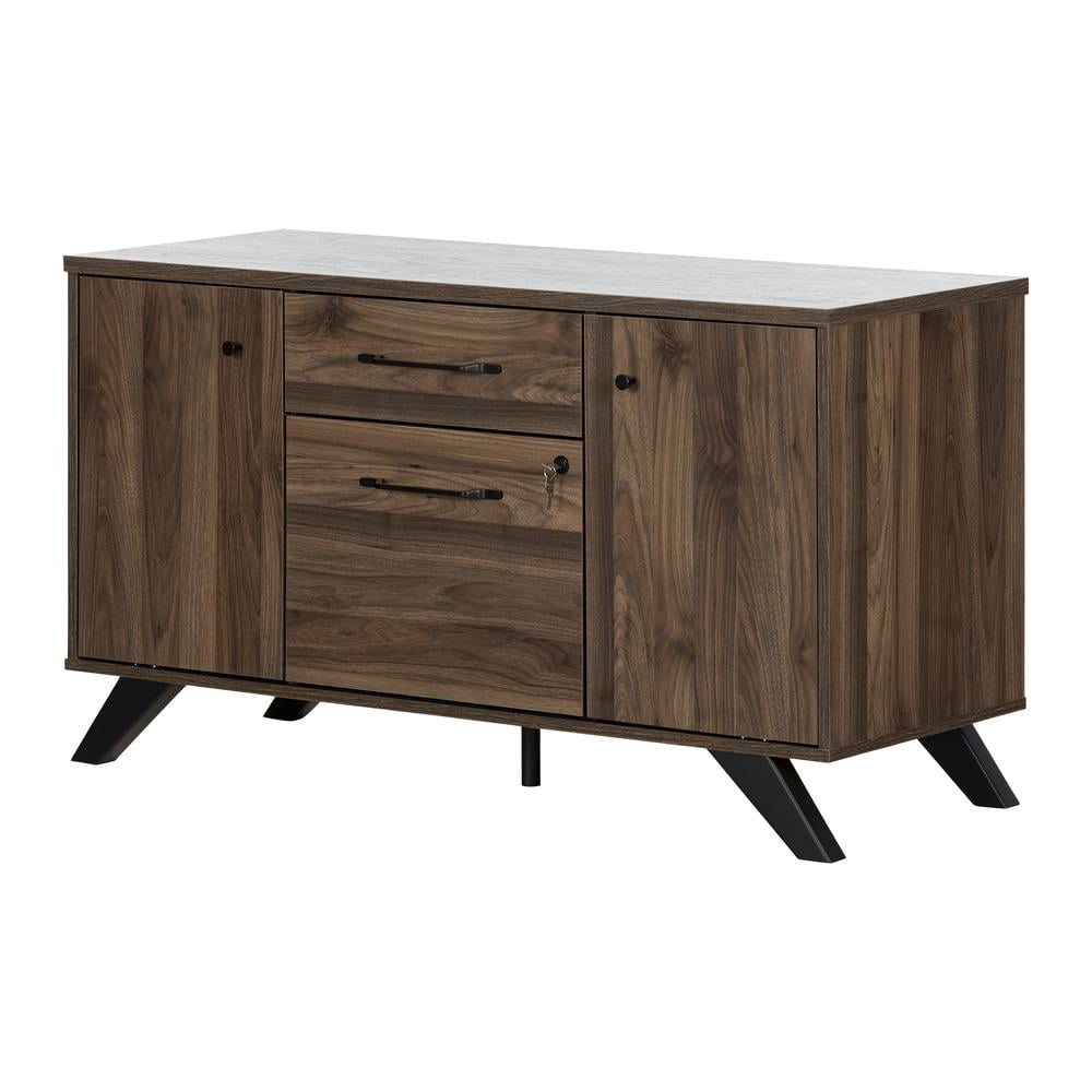 Helsy 2-Drawer Credenza with Doors-Natural Walnut-South Shore-Furniture