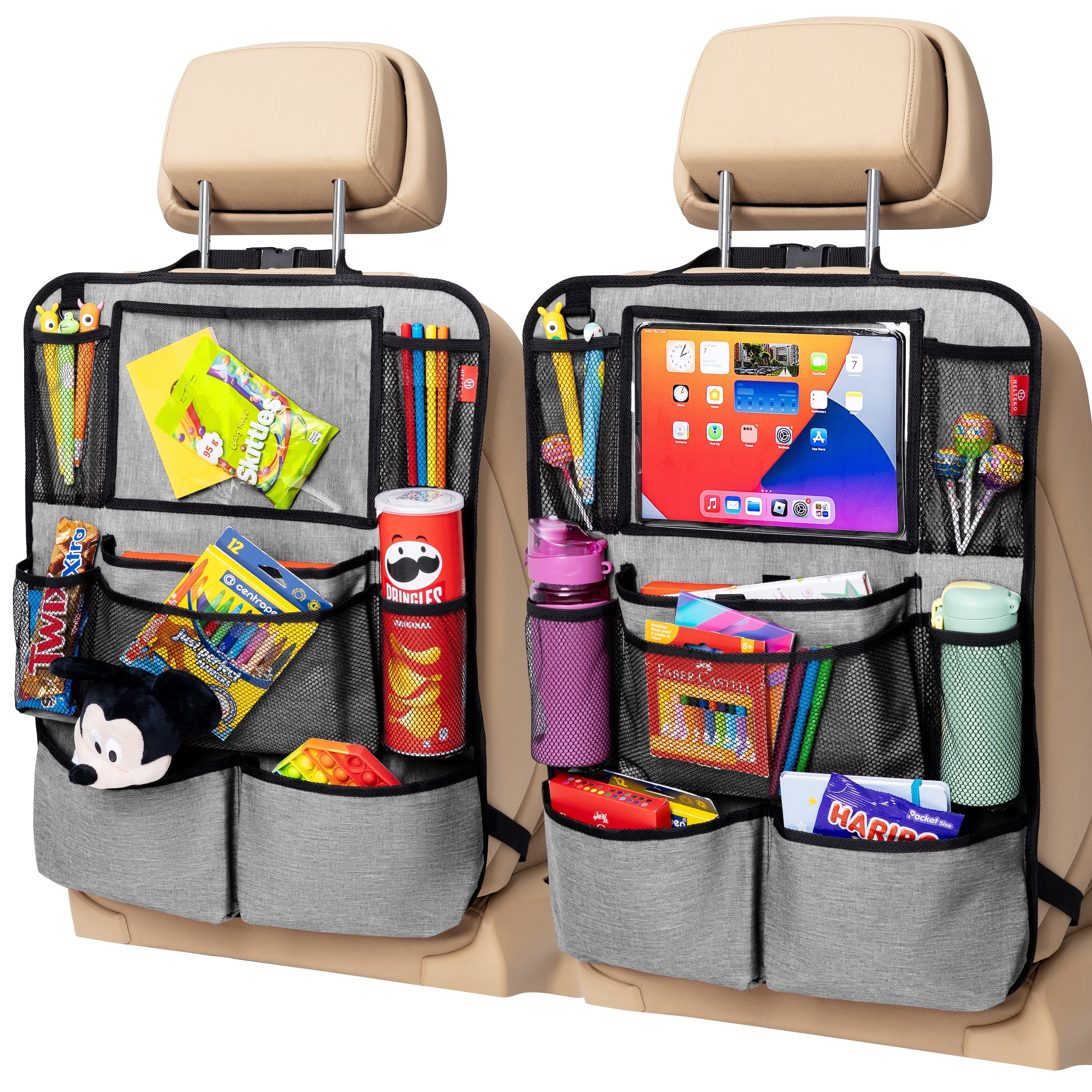 Helteko Backseat Car Organizer with 9 Storage Pockets, Polyester, 25 in x 19 in, 2 pack, Gray