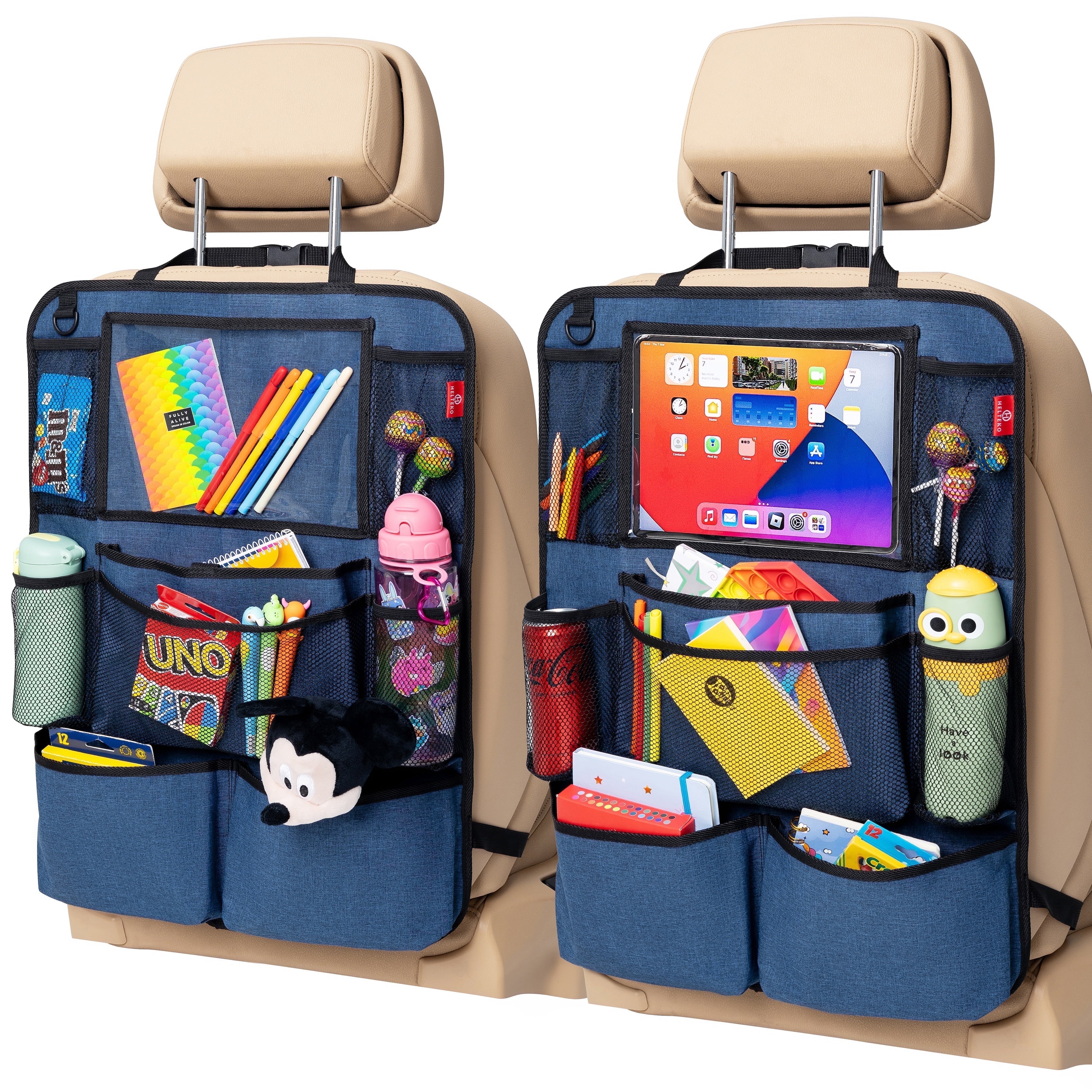 Helteko Backseat Car Organizer with 9 Storage Pockets, Polyester, 25 in x 19 in, 2 Pack, Ocean Blue