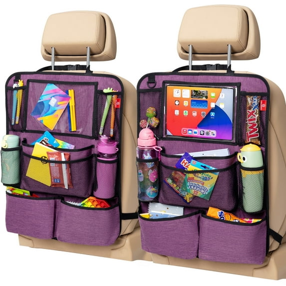 Helteko Backseat Car Organizer with 9 Storage Pockets, Polyester, 25 in x 19 in, 2 pack, Violet