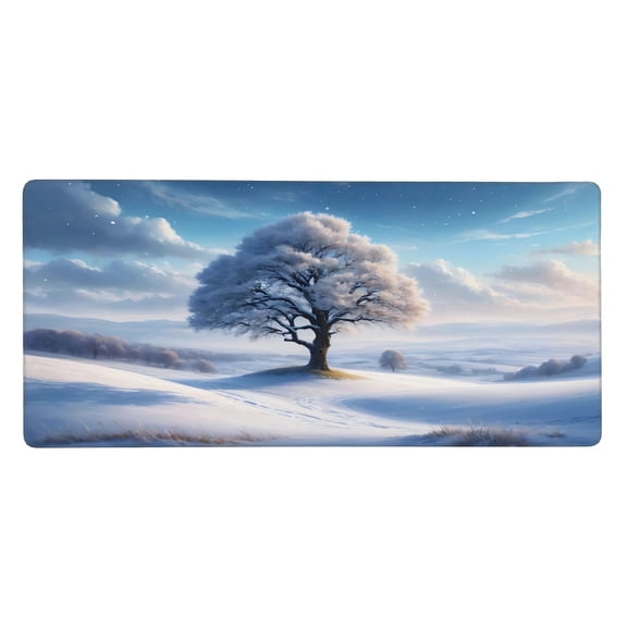 Heluo.Zu XXL Gaming Mouse Pad 35.4x15.7 inch, Winter Snow Trees Landscape Theme Desk Mat, White World Plants Scene Large Mousepad,Fantasy Artistic Keyboard Mouse Mat