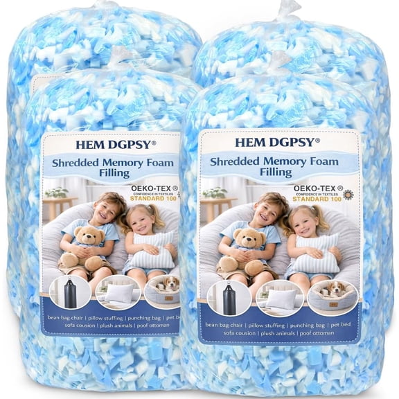 Hem Dgpy Bean Bag Filler,20lbs Soft and Comfortable Shredded Memory Foam | Blue&White Stuffing for Pillow, Punching Bag, Dog Bed, Couch Cushion,supportive,OEKO-TEX certified,clean & odor-free Filling
