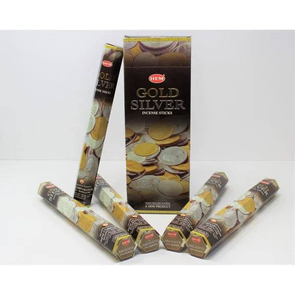 Hem Gold Silver Incense Bulk 6 X 20 Stick Box, 120 Sticks (Money Wealth Fortune)