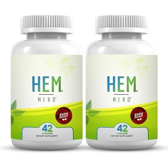 Hem Hero Extra Strength Hemorrhoid Treatment - Reduce Swelling, Soothe Itching & Irritation - 100% Natural - Vegetarian Capsules - (2 Bottle Pack)