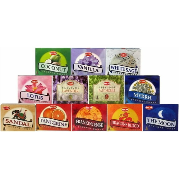 Hem Incense Cones Collection #2-12 Assorted Boxes X 10 Cones - 120 Total