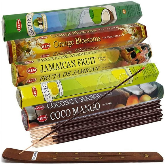 Hem Incense Sticks Variety Pack #10 And Incense Stick Holder Bundle With 5 Popular Fruity Fragrances