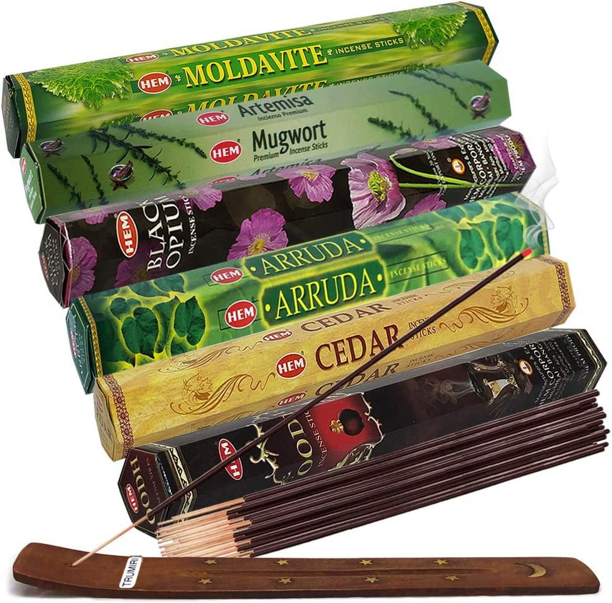 Hem 6 Leafy Fragrances Incense Sticks with Holder Bundle