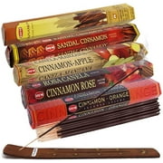 Hem Incense Sticks Variety Pack #8 And Incense Stick Holder Bundle With 5 Cinnamon Based Fragrances