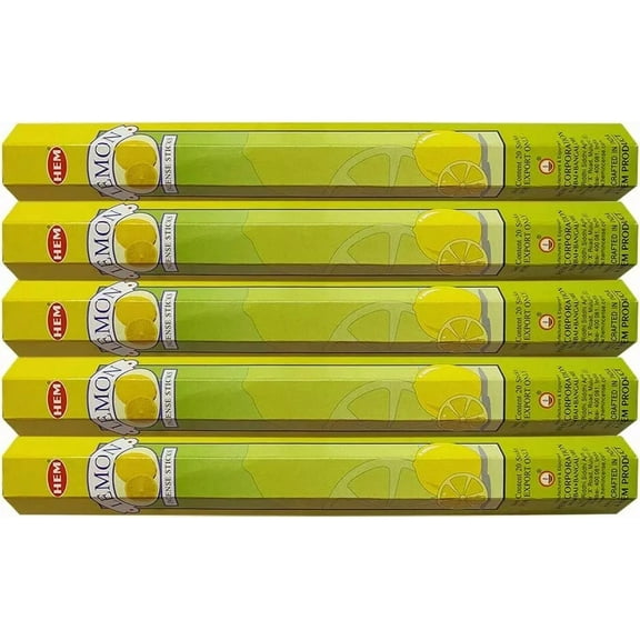 Hem Lemon Incense Sticks Agarbatti Masala - Pack Of 5 Tubes, 20 Sticks Each Box