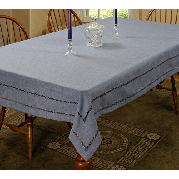 Hem Stitch Border Vintage Design Tablecloth Blue 54" by 72" Oblong / Rectangle