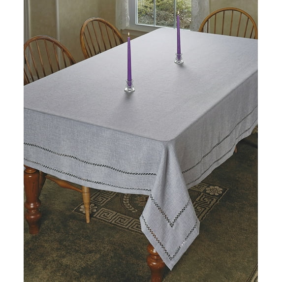 Hem Stitch Border Vintage Design Tablecloth Gray 60" by 84" Oblong / Rectangle