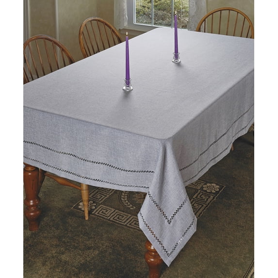 Hem Stitch Border Vintage Design Tablecloth Gray 68" by 140" Oblong / Rectangle