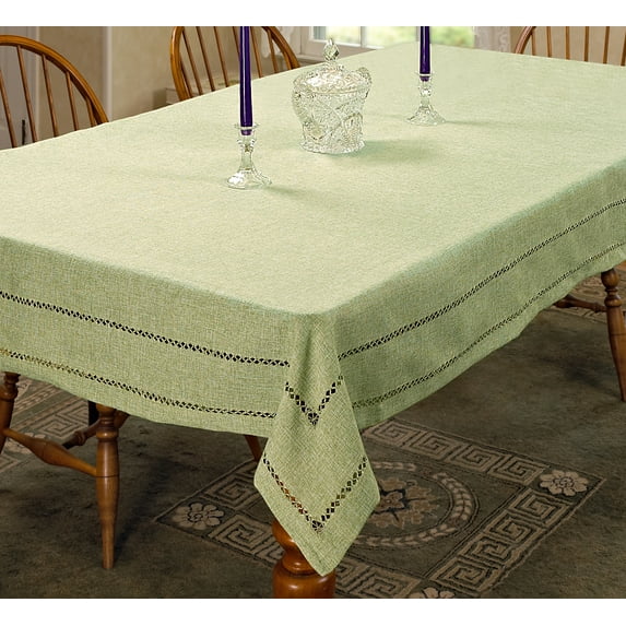 Hem Stitch Border Vintage Design Tablecloth Mint 68" by 120" Oblong / Rectangle