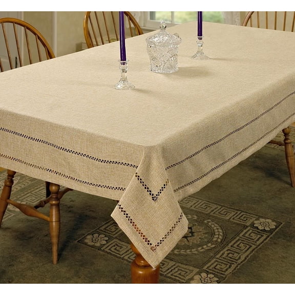Hem Stitch Border Vintage Design Tablecloth Oatmeal 54" by 72" Oblong / Rectangle
