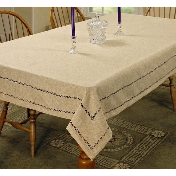 Hem Stitch Border Vintage Design Tablecloth Oatmeal 54" by 72" Oblong / Rectangle