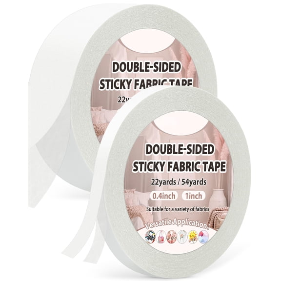 Hem Tape No Sew No Iron, 2 Rolls Double Sided Sticky Fabric Tape, For Hemming Pants Dresses Jeans, Clothing Repair, DIY Crafts, Curtains, Gift Wrapping, Card Making, Washable