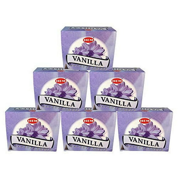 Hem Vanilla Pack of 6 Incense Cones Boxes, 10 Cones Each,