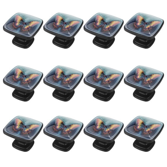 HemaKayy 12 Pack 1.18" Decorative Cabinet Knobs - Dresser Drawer Door Handles for Home Kitchen Bedroom Furniture Decor - Elegant & Long-lasting ABS & Glass - Colorful Butterfly Blue Texture