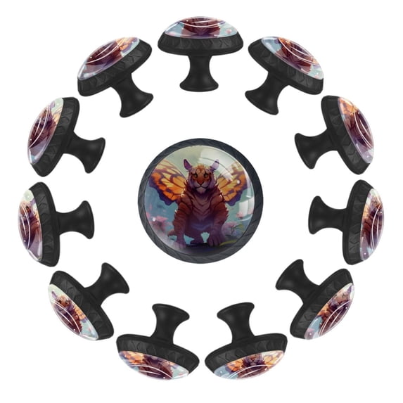 HemaKayy 12 Pack 1.37" Decorative Cabinet Knobs - Elegant ABS Glass Handles for Home Furniture Decor - Dresser Drawer Door Pulls - Perfect for Kitchen Bedroom - Big Tiger with Butterfly Wings