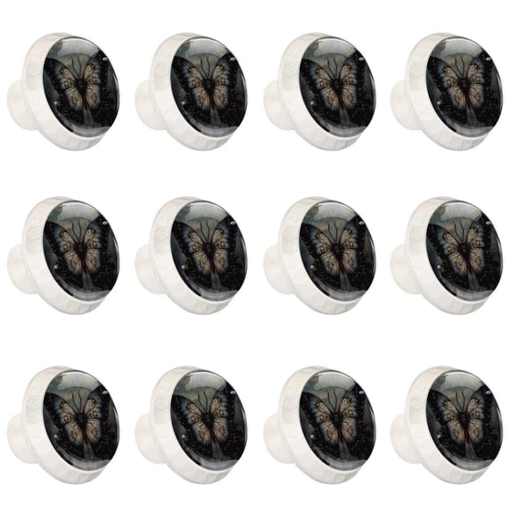 HemaKayy 12 Pack 1.37" Decorative Cabinet Knobs - Premium ABS & Glass | Refresh Your Home Kitchen Bedroom Furniture Decor | Ideal for Closets, Drawers, Doors | Dark Style Butterfly