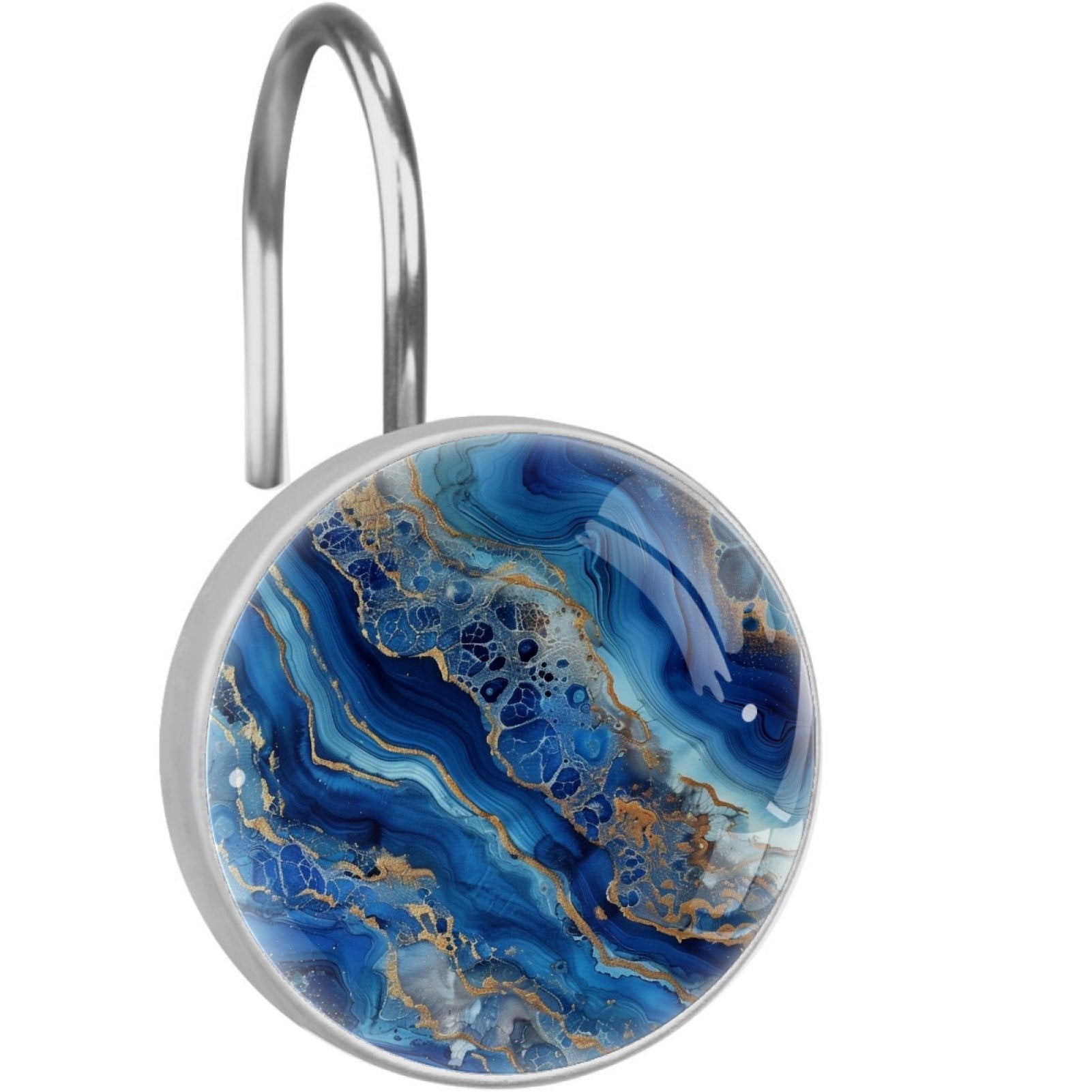 HemaKayy 12 Pcs Decorative Marble Shower Curtain Hooks - Elevate Your Home Decor - Rust-Proof Stainless Steel Rings for Bathroom, Bedroom, Kitchen - Easy to Install & Durable - Blue Gold Liquid