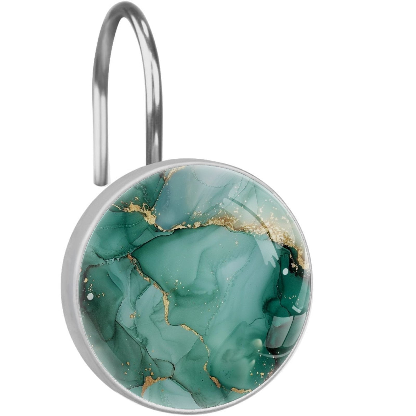 HemaKayy 12 Pcs Decorative Marble Shower Curtain Hooks - Rust Proof & Durable Stainless Steel Rings for Bathroom Decor | Easy to Install and Glide | Perfect Decoration & Gift - Light Green Gold