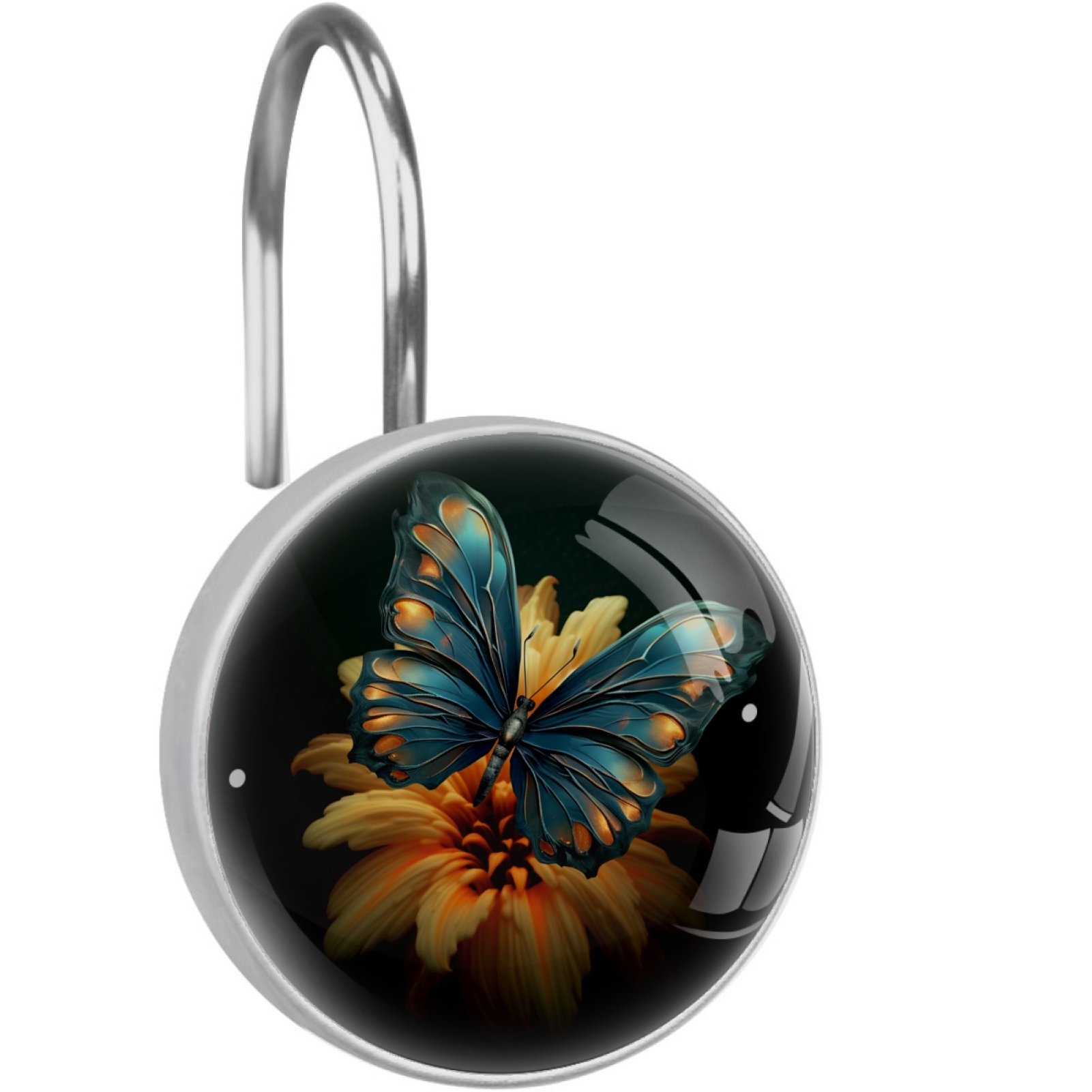 HemaKayy 12 Pcs Decorative Shower Curtain Hooks - Curtain Rings for Bathroom Decor, Stainless Steel, Easy Glide - Perfect for Kitchen, Bathroom Shower Rods - Turquoise Blue Butterfly Lily Flower