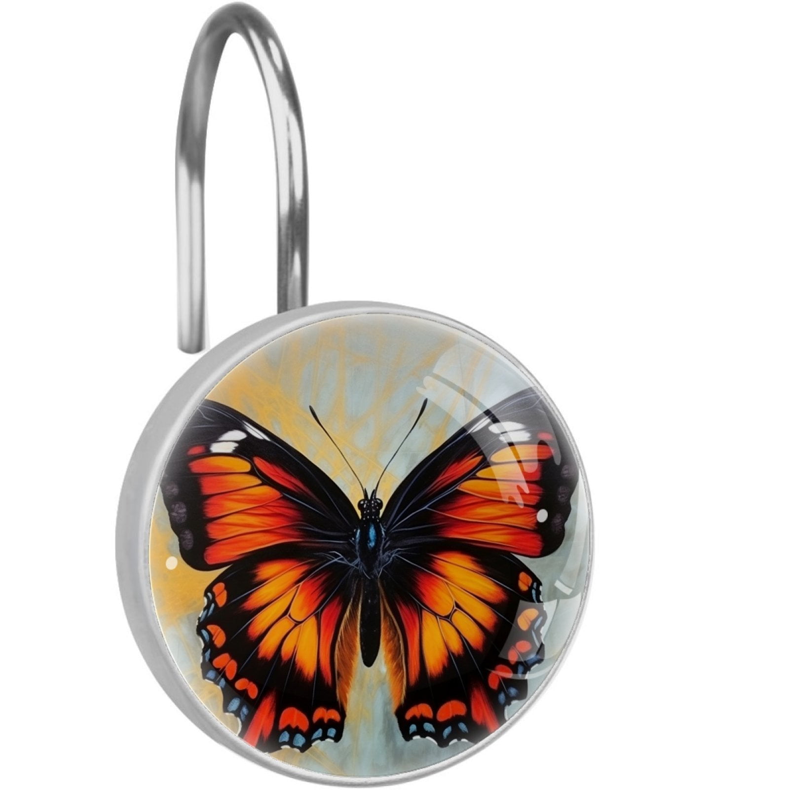 HemaKayy 12 Pcs Decorative Shower Curtain Hooks - Rust Proof, Anti-Rust, Durable, and Easy to Install | Elegant Home, Kitchen, Bathroom Accessories - Orange Black Butterfly Marble Texture