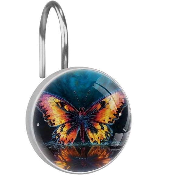 HemaKayy 12 Pcs Decorative Shower Curtain Hooks - Rust Proof, Anti-Rust, Durable, and Easy to Install | Elegant Home, Kitchen, Bathroom Accessories - Orange Butterfly Gradient Water Reflect