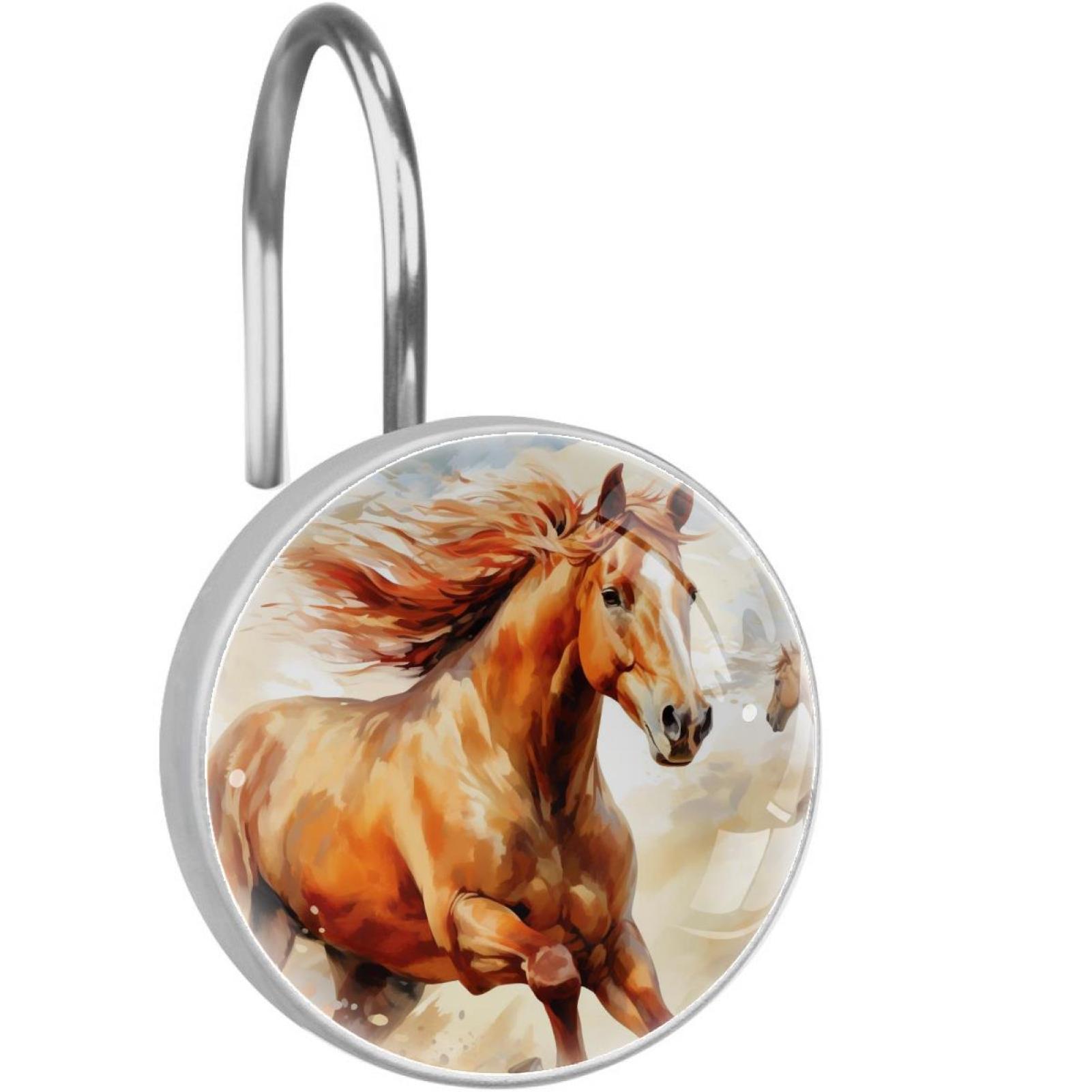 HemaKayy 12 Pcs Decorative Shower Curtain Hooks - Stainless Steel Rings for Bathroom Décor - Easy Glide & Secure Hold - Perfect Decoration for Bathroom Shower Rods - Animal Horse