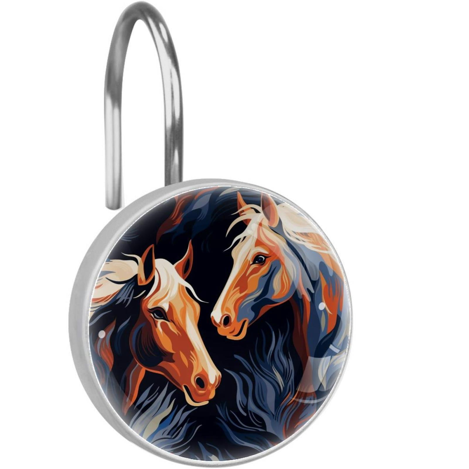 HemaKayy 12 Pcs Decorative Shower Curtain Hooks - Stainless Steel Rings for Bathroom Décor - Easy Glide & Secure Hold - Perfect Decoration for Bathroom Shower Rods - Animal Horse