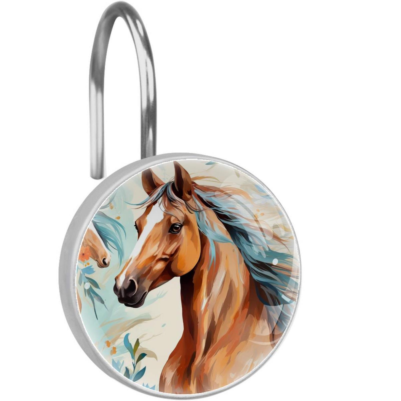 HemaKayy 12 Pcs Decorative Shower Curtain Hooks - Stainless Steel Rings for Bathroom Décor - Easy Glide & Secure Hold - Perfect Decoration for Bathroom Shower Rods - Animal Horse