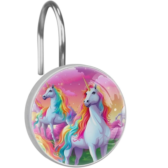 HemaKayy 12 Pcs Decorative Shower Curtain Hooks - Stainless Steel Rings for Bathroom Dcor - Easy Glide & Secure Hold - Perfect Decoration for Bathroom Shower Rods - Fantasy Unicorn