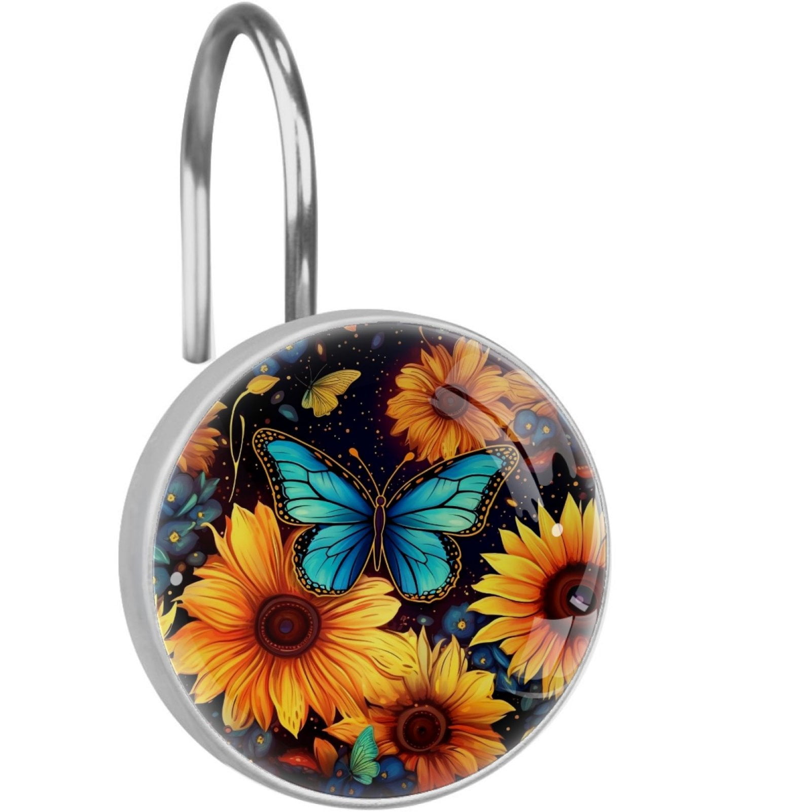 HemaKayy 12 Pcs Decorative Shower Curtain Hooks - Stainless Steel Rings for Bathroom Décor - Easy Glide & Secure Hold - Perfect Decoration for Bathroom Shower Rods - Mysteriou Butterfly