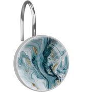 HemaKayy 12 Pcs Decorative Shower Curtain Hooks - Stainless Steel Rings for Bathroom D cor - Easy Glide & Secure Hold - Perfect Decoration for Bathroom Shower Rods - Marble Abstract Texture